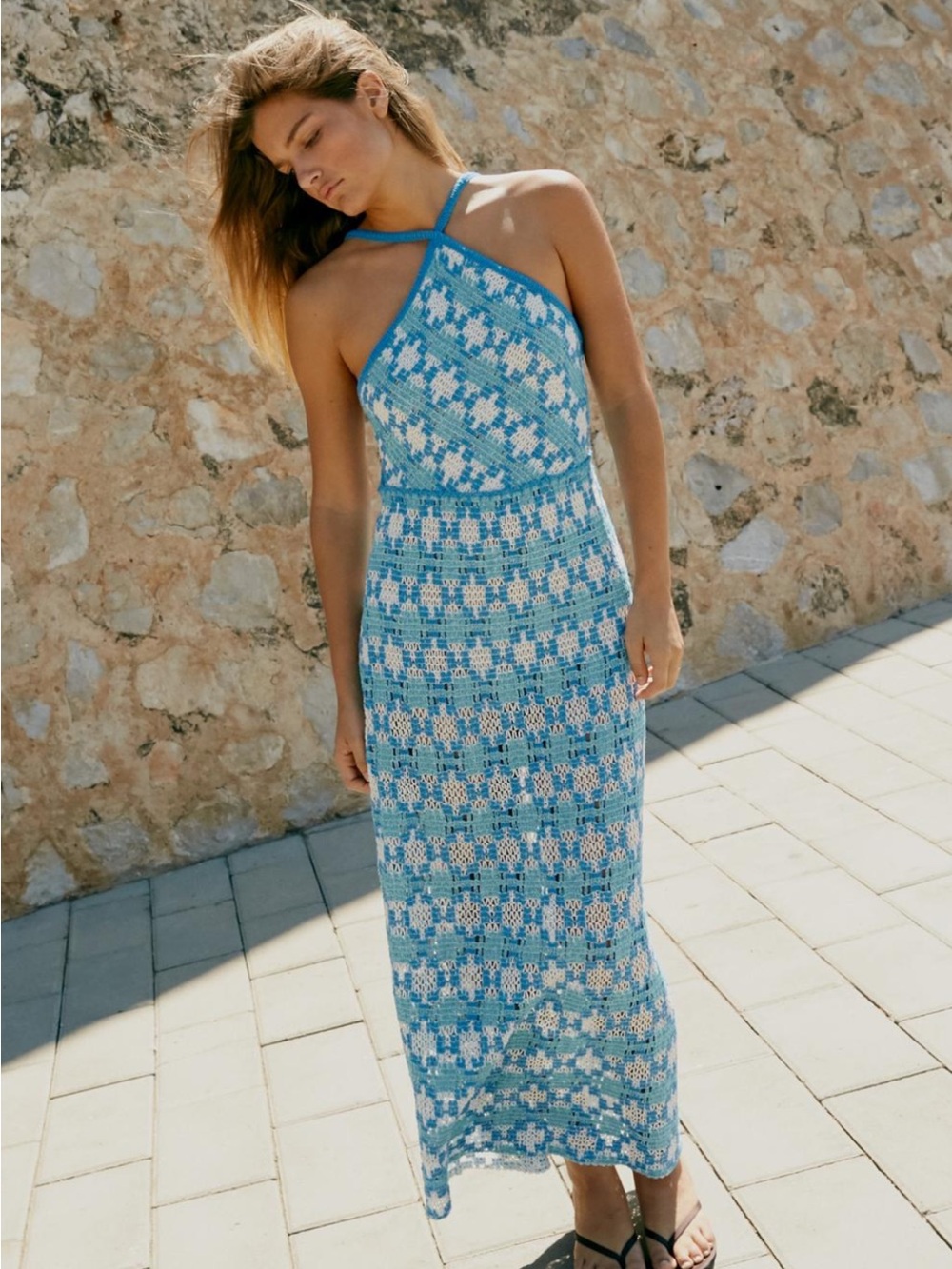Zara blue and white knit halter dress